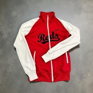 Nike Cincinnati Reds Track Jacket Mens Medium Red White Script Logo Full Zip